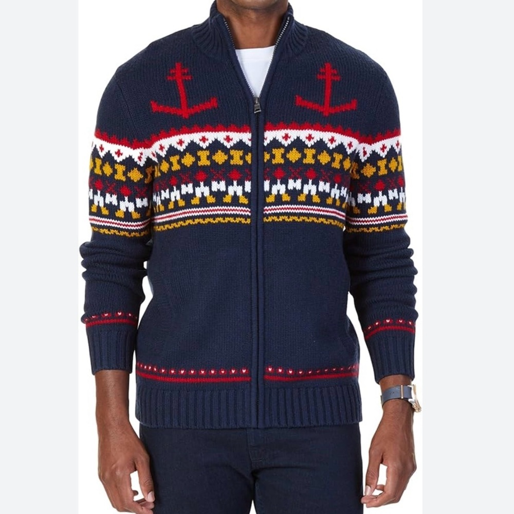 Nautica anchor fair isle Navy Patterned Sweater size large